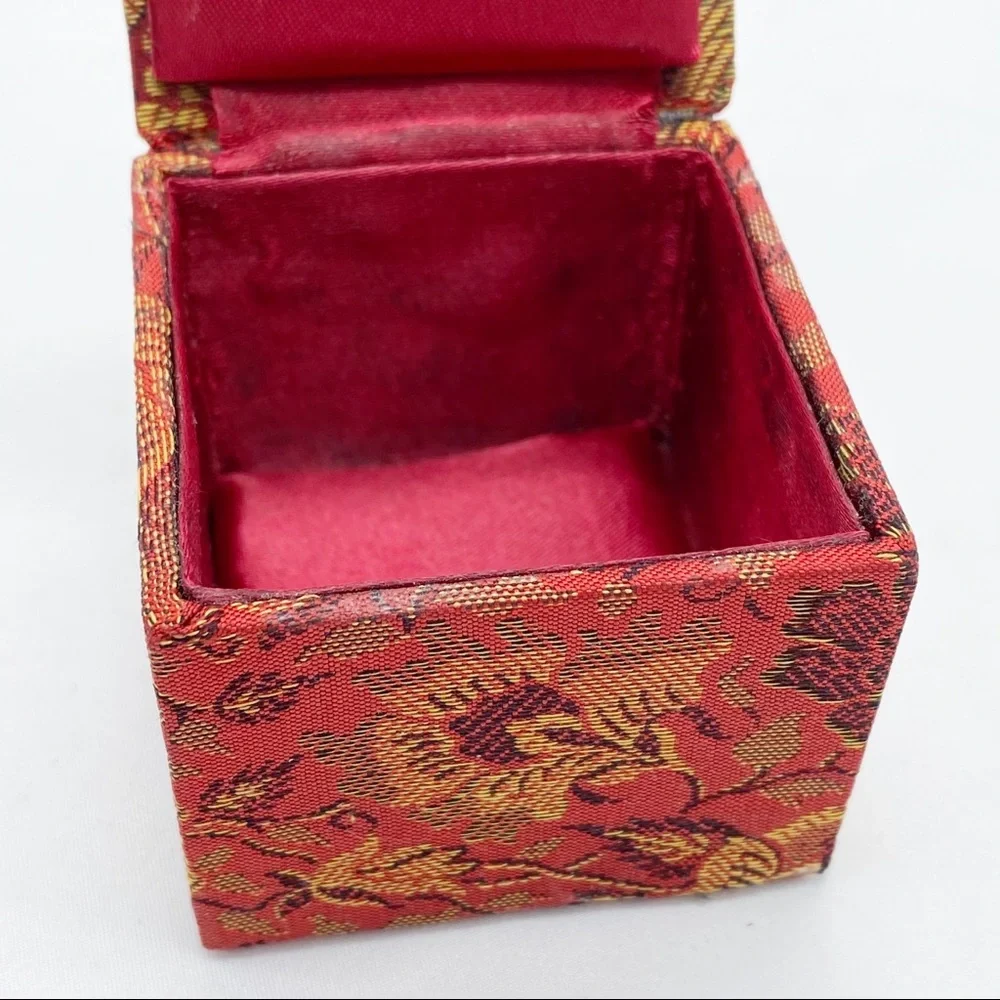 Vintage Boho Red Beaded Floral Fabric Trinket Box